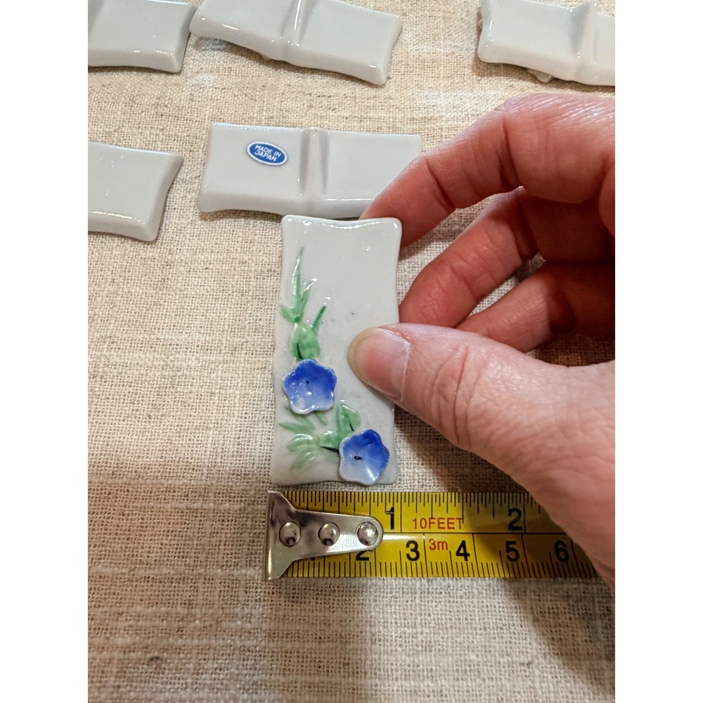 Vintage Japanese Ceramic Chopstick Rests Set of 6 Hand Painted Floral Hashioki - Picture 2 of 7